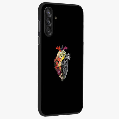Heart With Flowers Glass Case upright view showcasing decorative heart and floral artwork with sweet romantic theme.