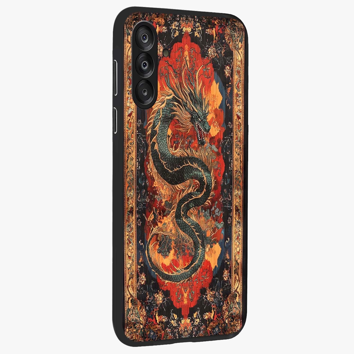 Inferno Dragon Soul Glass Case upright view showcasing intense dragon artwork with fantasy fire theme.
