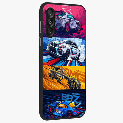 JDM Sports Car Glass Case upright view showcasing dynamic sports car artwork with bold racing theme.