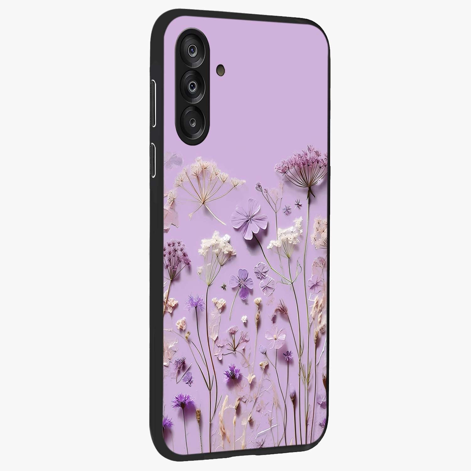 Lavender Blossom Dream Glass Case upright view showcasing delicate lavender blossom artwork with peaceful floral theme.