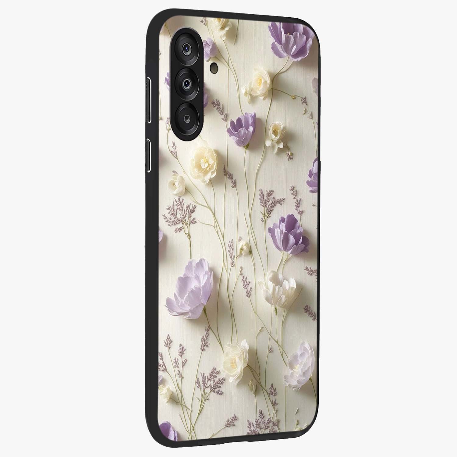 Lilac Breeze Harmony Glass Case upright view showcasing delicate lilac artwork with peaceful floral theme.