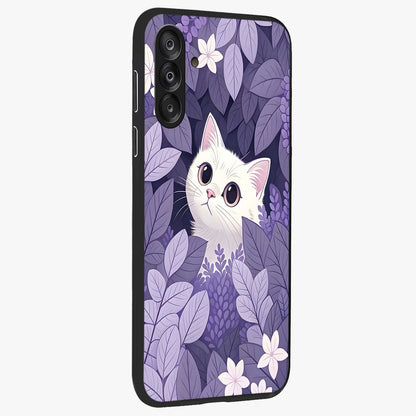 Lilac Hide Peek Cat Glass Case upright view showcasing charming cat artwork with adorable peek theme.
