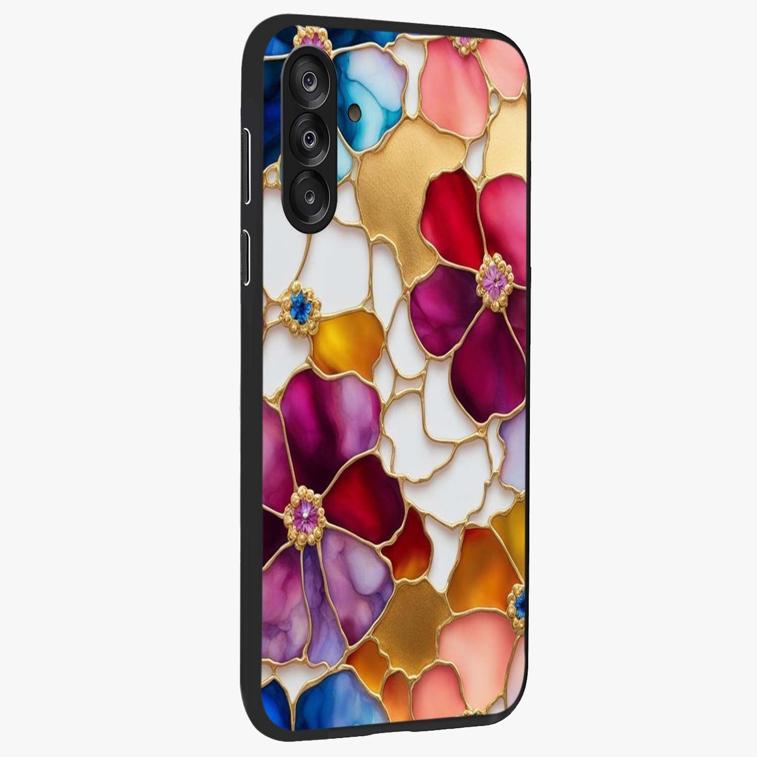 Marble Flower Pattern Glass Case upright view showcasing decorative marble flower artwork with refined style.
