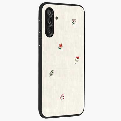 Minimalistic Blue With White Flower Pattern Glass Case upright view showcasing clean white flower artwork with calming blue theme.