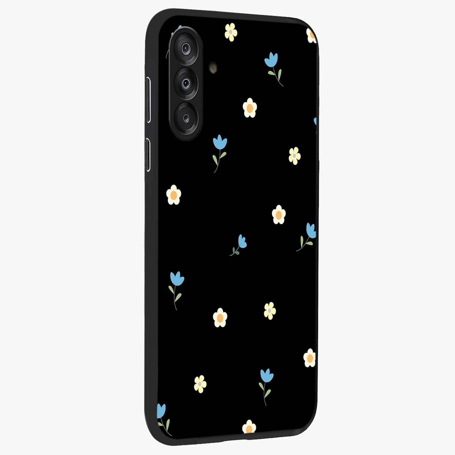 Minimal Petal Whispers Glass Case upright view showcasing elegant floral artwork with modern minimalist style.