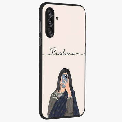 Mirror Mood Muse With Custom Name Glass Case upright view showcasing artistic mirror themed artwork with personalized aesthetic.