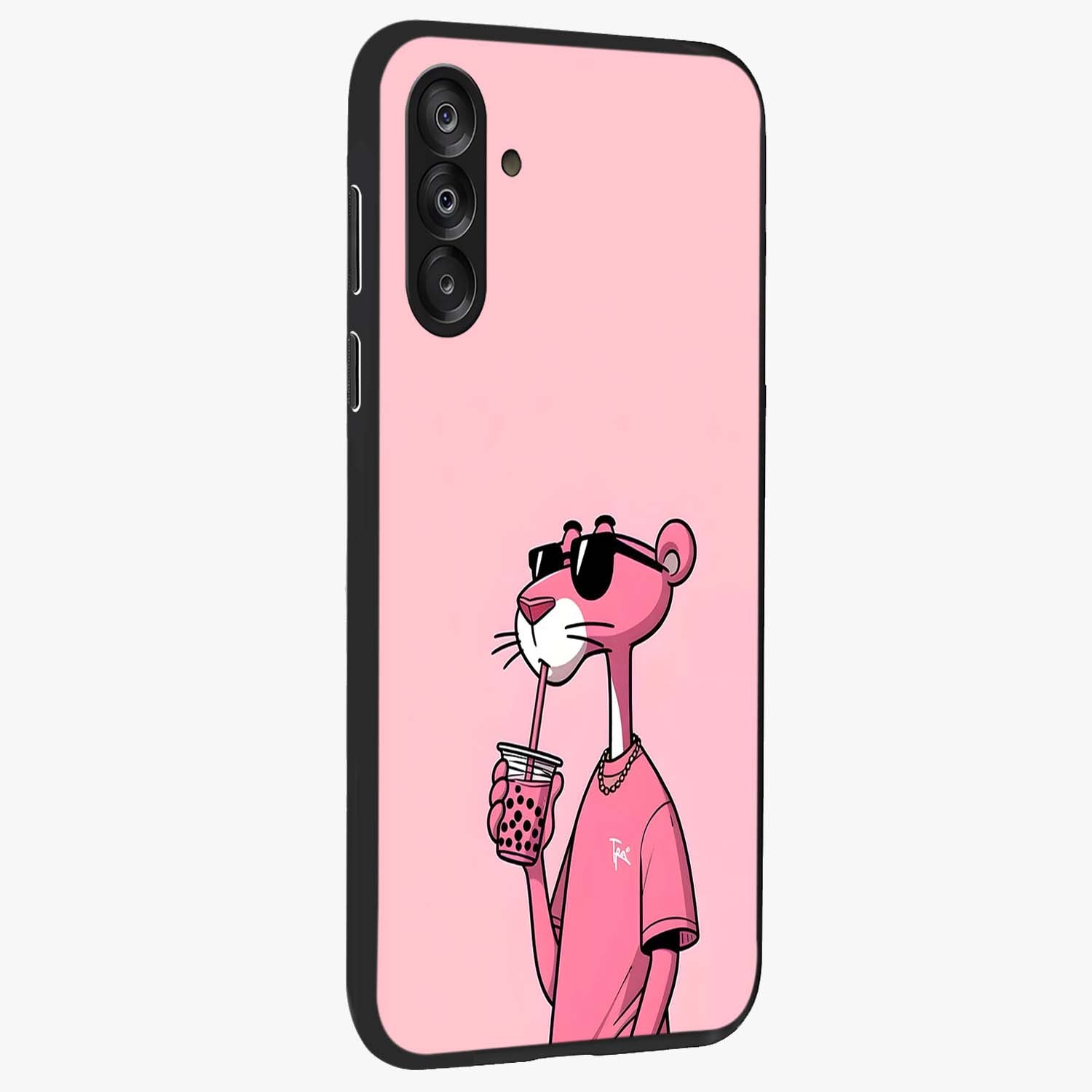 Pink Panther Glass Case upright view showcasing fun animated artwork with stylish retro cartoon theme.