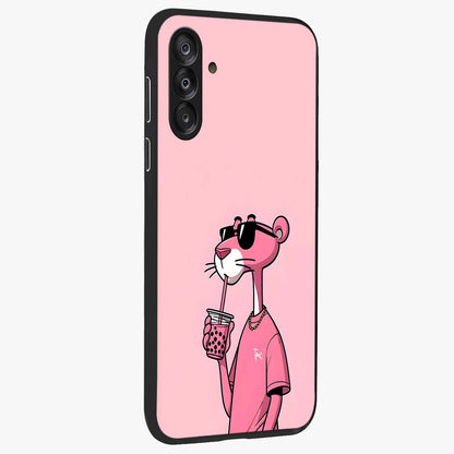 Pink Panther Glass Case upright view showcasing fun animated artwork with stylish retro cartoon theme.