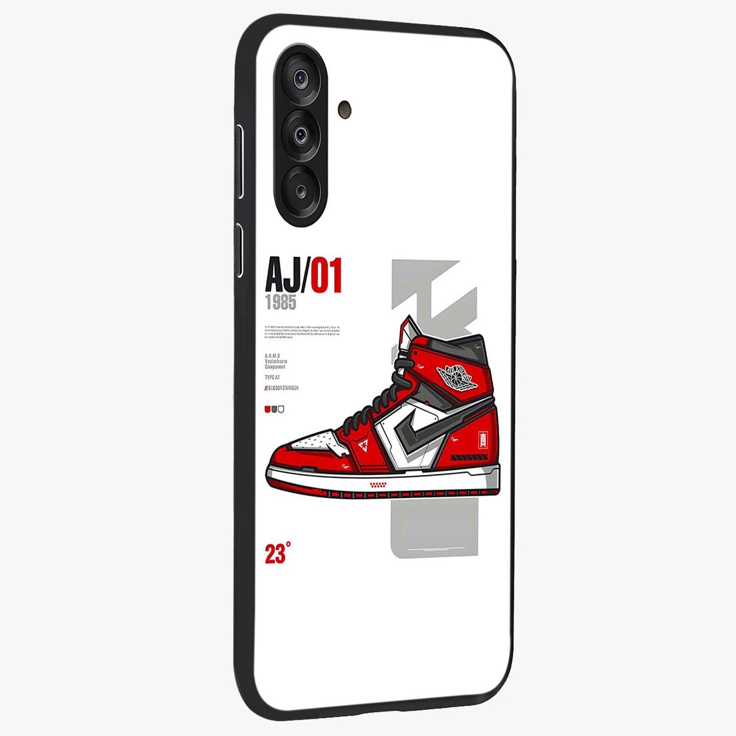 Retro Sneaker Blueprint Glass Case upright view showcasing stylish sneaker illustration with vintage streetwear theme.