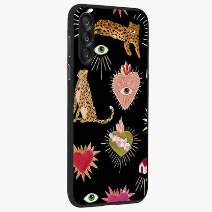 Sacred Jungle Heart Glass Case upright view showcasing vibrant jungle artwork with symbolic heart theme.