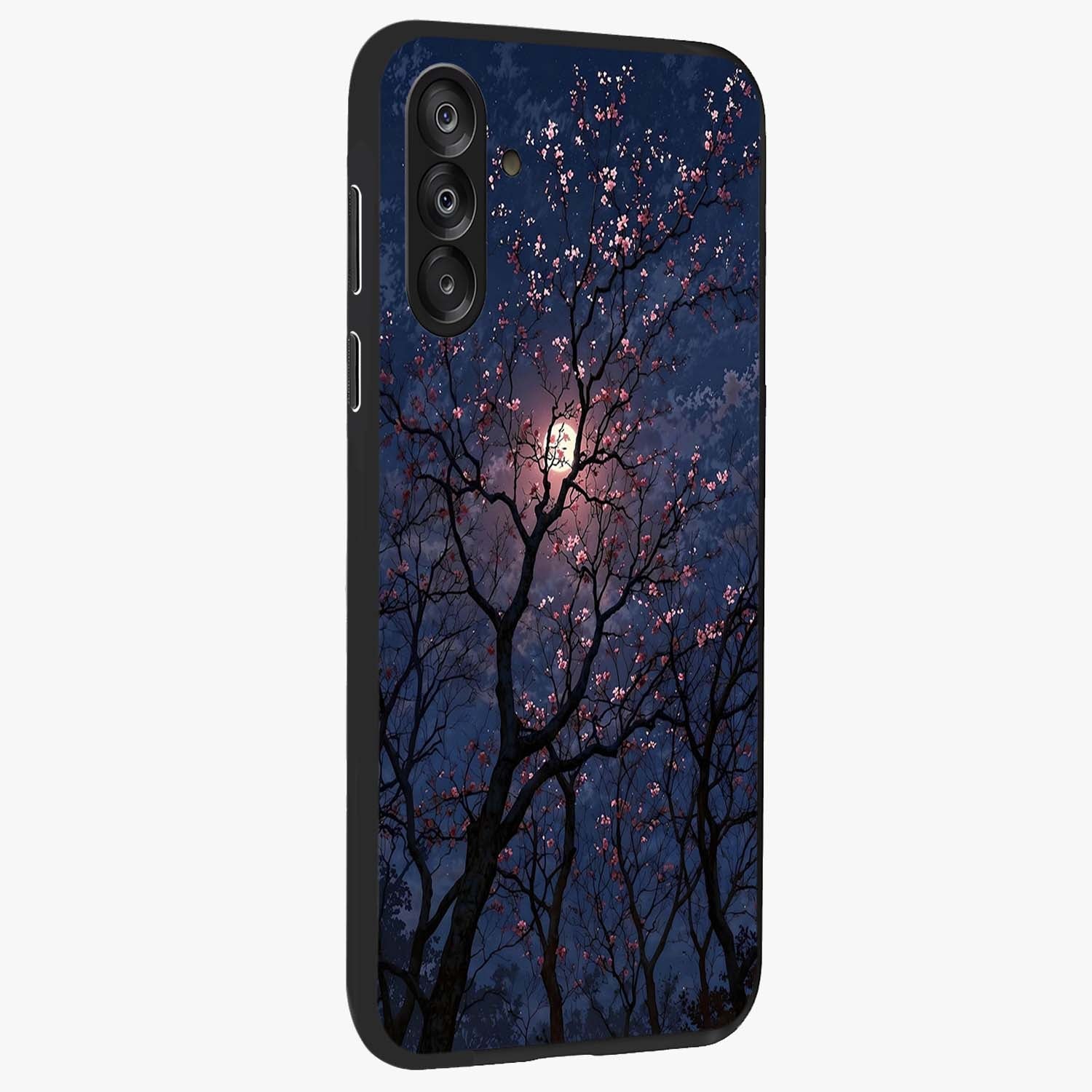 Twilight Sakura Serenade Glass Case upright view showcasing beautiful cherry blossom artwork with serene evening theme.