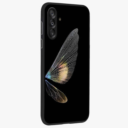 Whispers Of Wings Glass Case upright view showcasing elegant wing artwork with light airy theme.