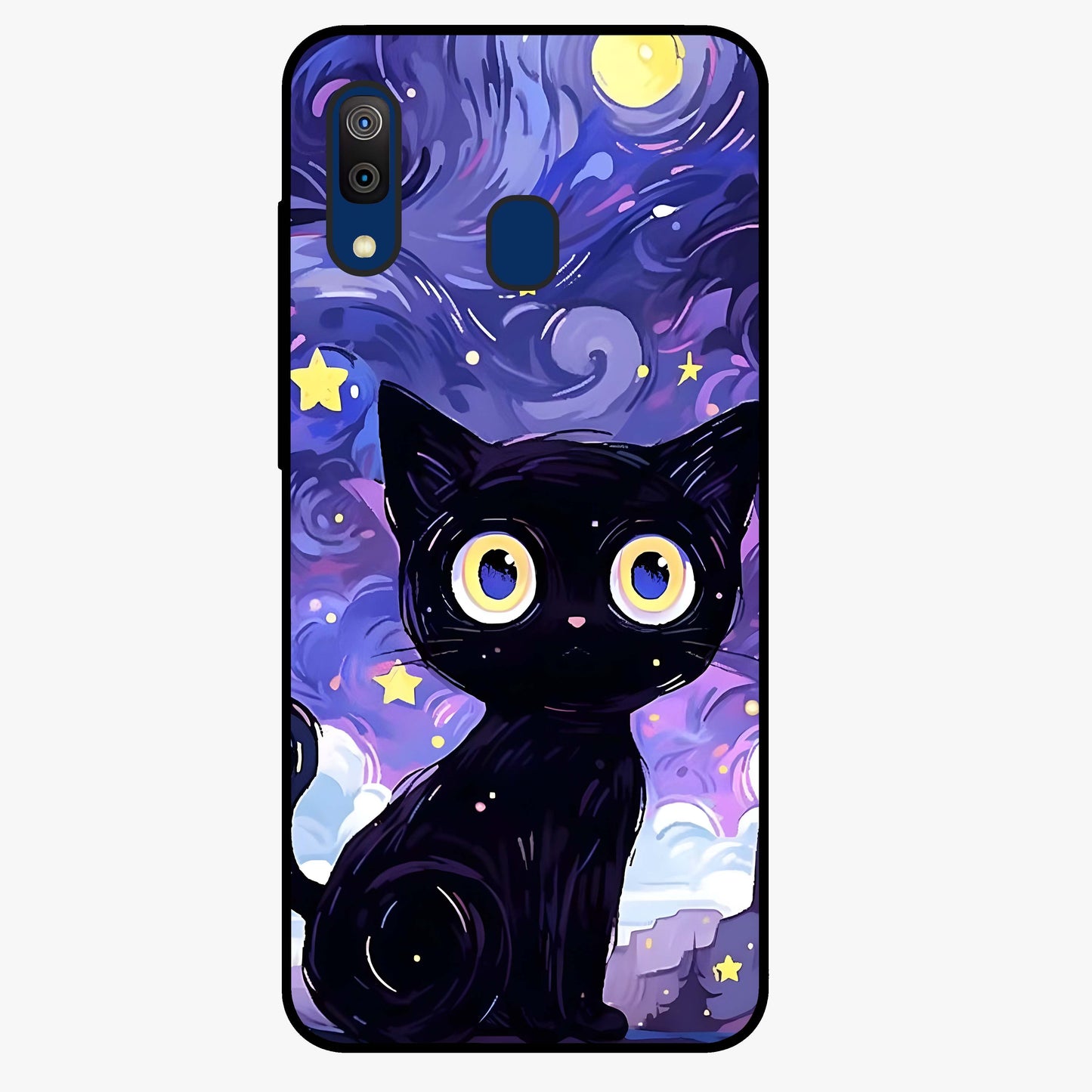 Abstract Cat Art Glass Case showing flat back view with artistic cat illustration and glossy glass finish.