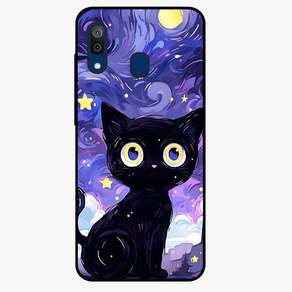 Abstract Cat Art Glass Case showing flat back view with artistic cat illustration and glossy glass finish.