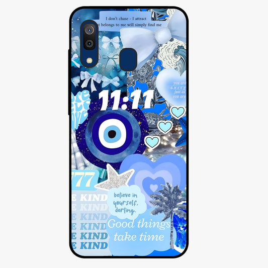 Aesthetic Be Kind Eye Glass Case showing flat back view with motivational eye artwork and glossy glass finish.