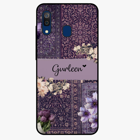 Antique Floral Whisper Custom Name Glass Case showing flat back view with vintage floral artwork and personalized name design.