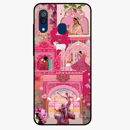 Blossoms of Rajasthan Glass Case showing flat back view with traditional floral artwork inspired by Rajasthan and glossy glass finish.