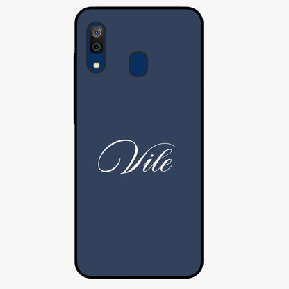 Blue Background Personalized Custom Name Glass Case showing flat back view with minimal blue background and custom name design.