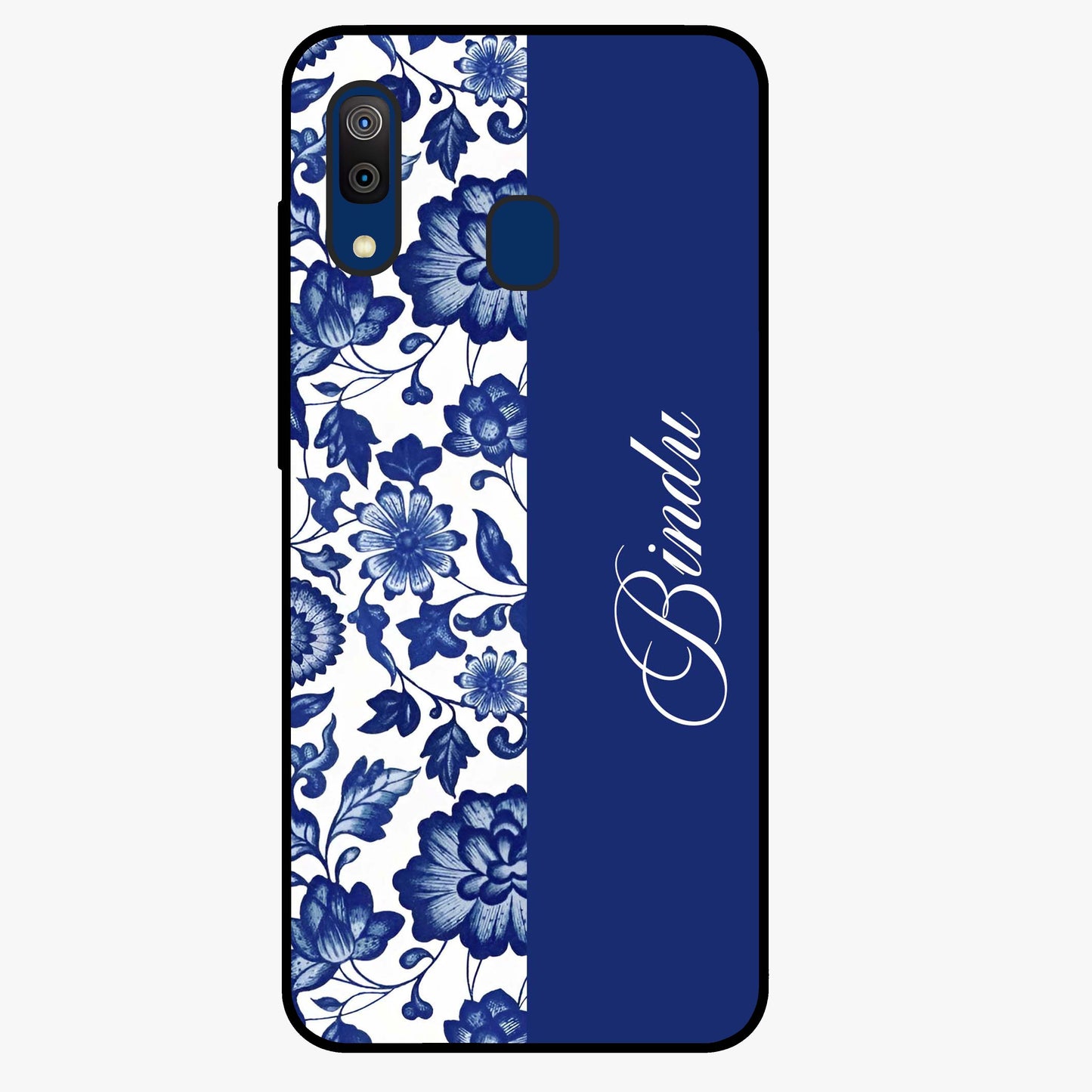 Blue Vintage Floral Pattern Glass Case upright view showcasing timeless floral illustration with vintage inspired style.