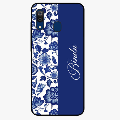 Blue Vintage Floral Pattern Glass Case upright view showcasing timeless floral illustration with vintage inspired style.