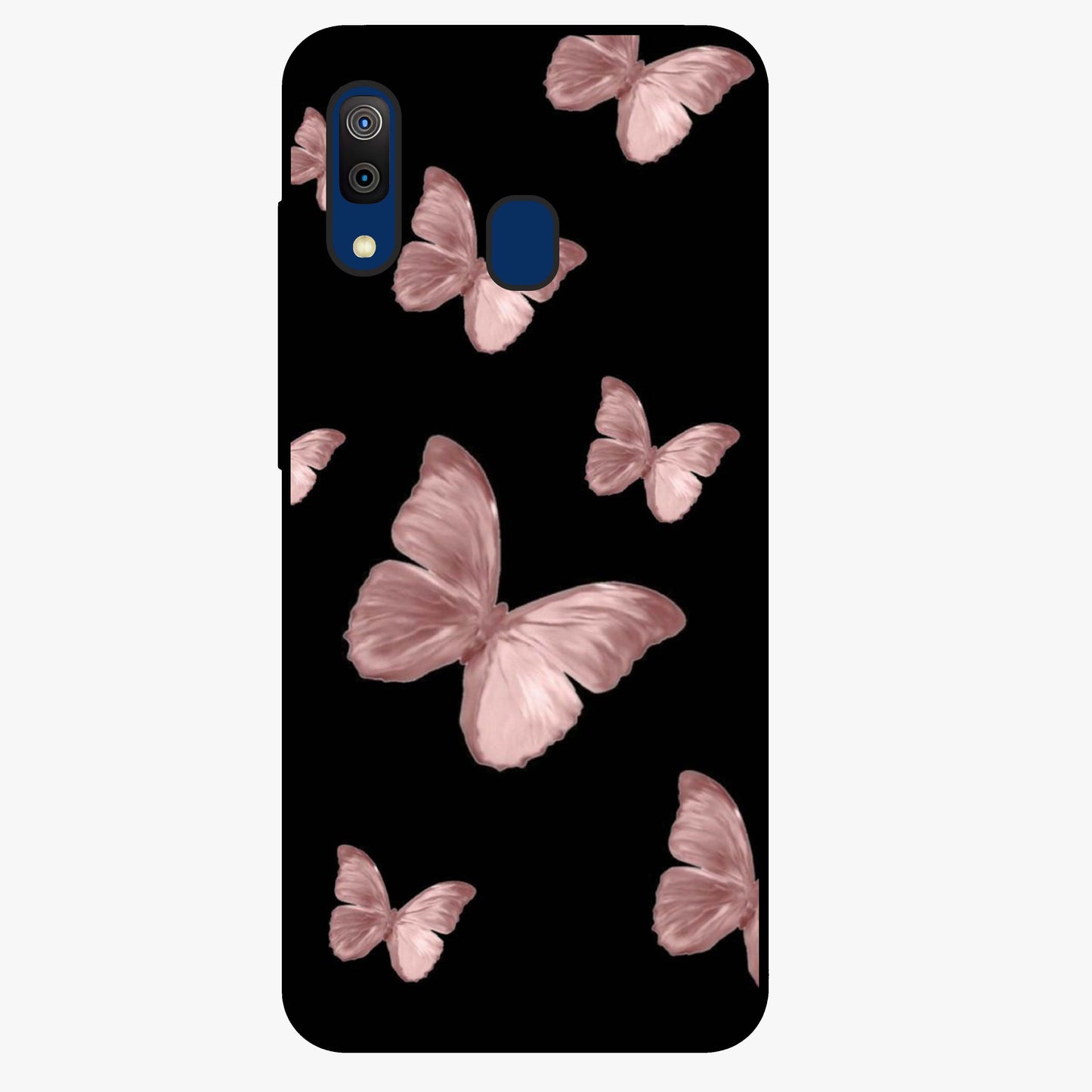 Butterfly Pattern Glass Case showing flat back view with elegant butterfly pattern artwork and glossy glass finish.