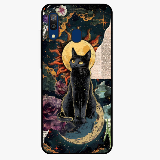 Celestial Black Cat Glass Case showing flat back view with mystical black cat artwork and glossy glass finish.