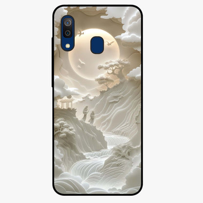 Celestial Origami Glass Case showing flat back view with artistic origami inspired celestial artwork and glossy glass finish.