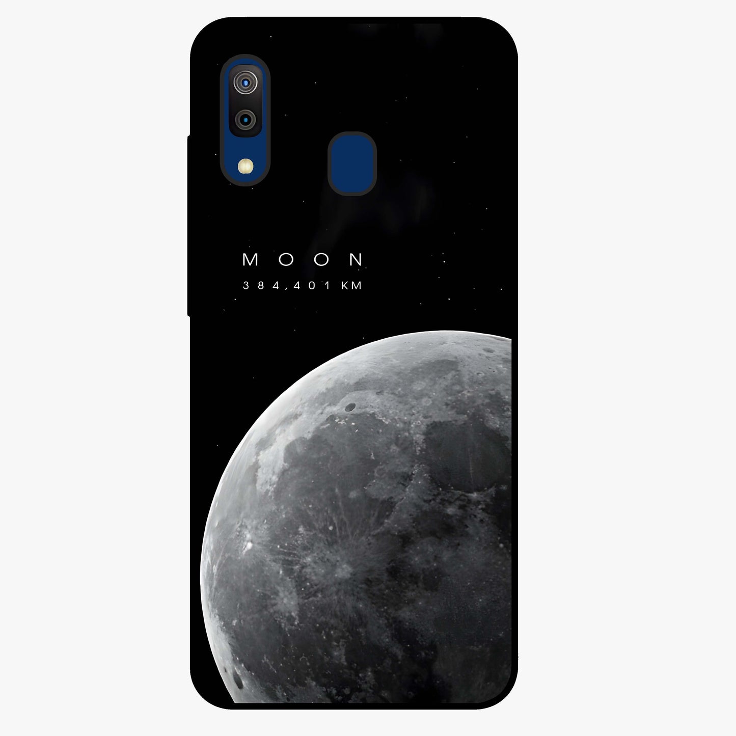 Cosmic Moon Glow Glass Case showing flat back view with glowing moon artwork and glossy glass finish.