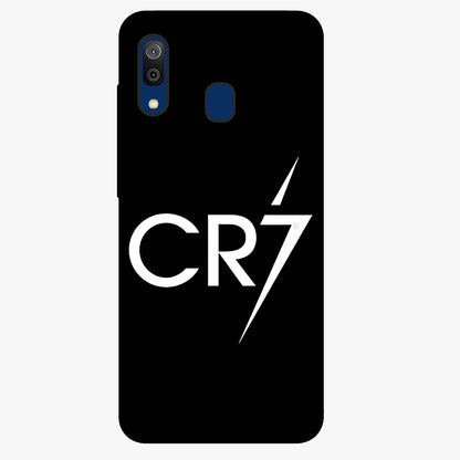 Cr7 Elite Strike Glass Case showing flat back view with dynamic football inspired artwork and glossy glass finish.