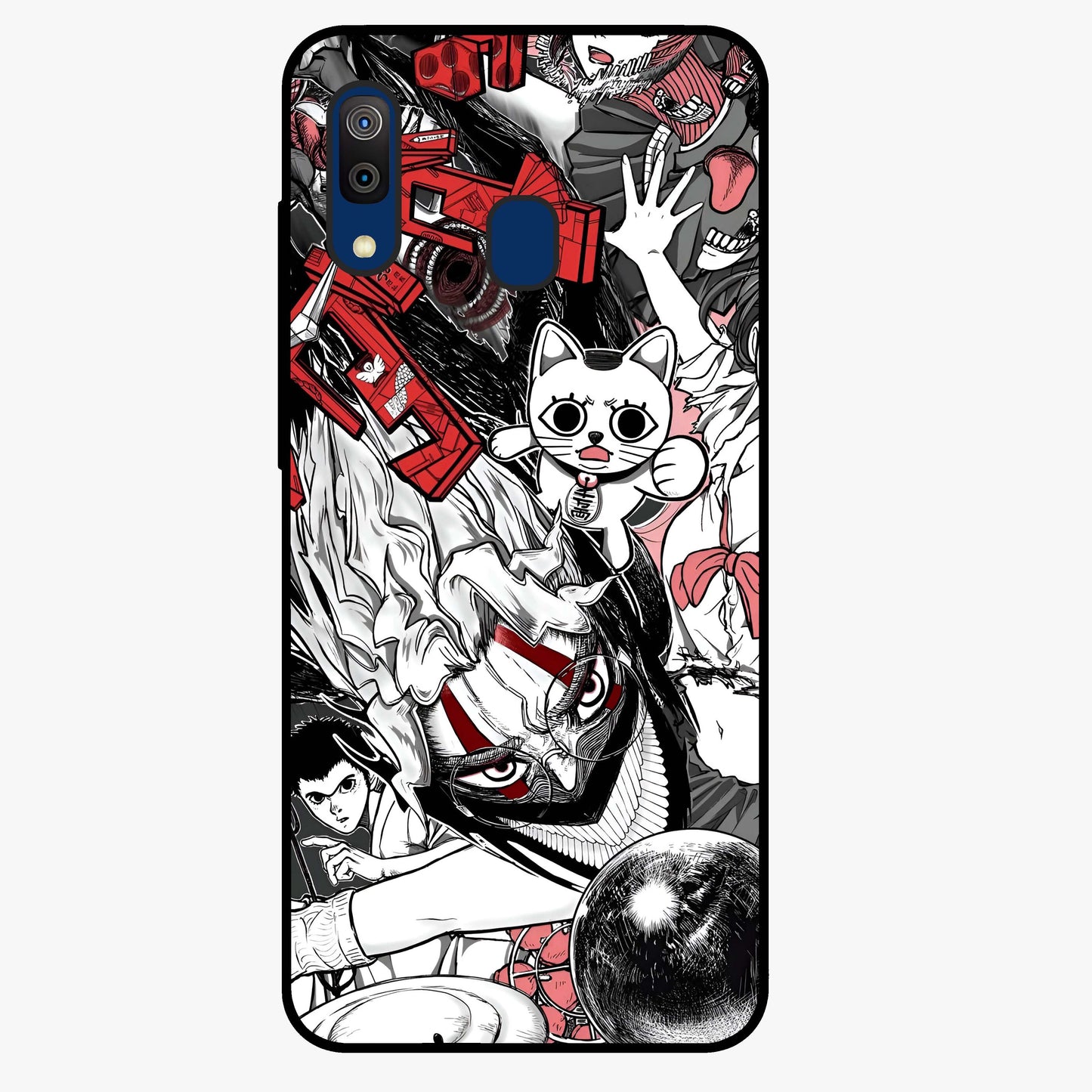 Crimson Chaos Panel Glass Case showing flat back view with bold crimson abstract artwork and glossy glass finish.