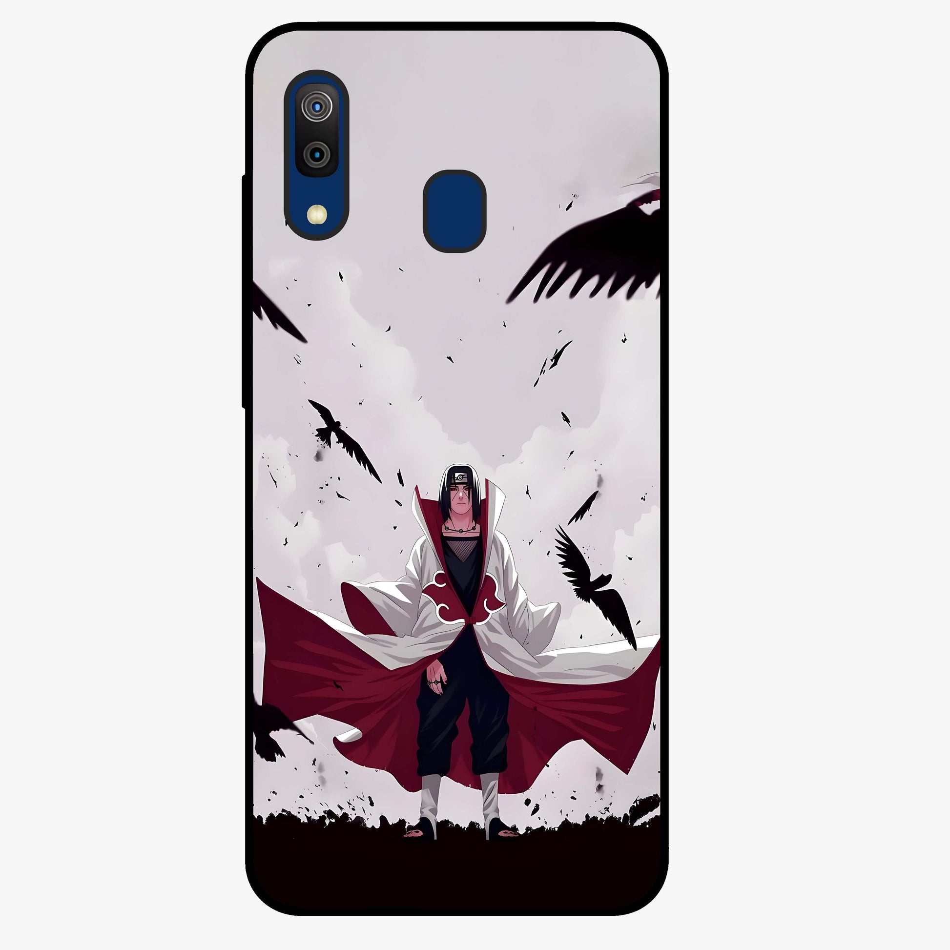 Crimson Crow Ascension Glass Case showing flat back view with mystical crow artwork and glossy glass finish.
