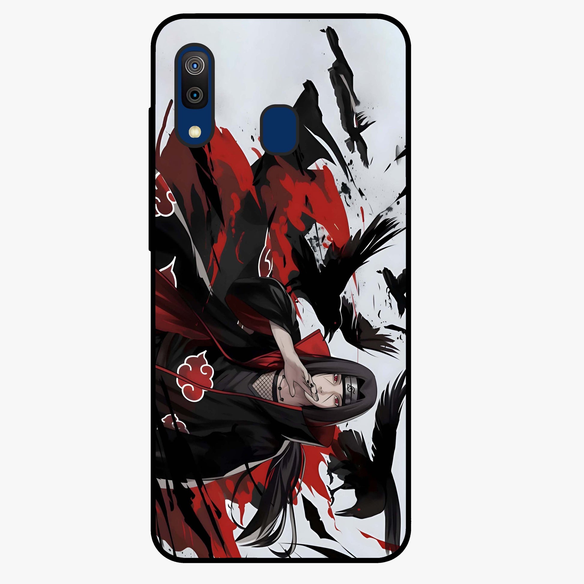 Crimson Crow Illusion Glass Case showing flat back view with artistic crow illusion artwork and glossy glass finish.