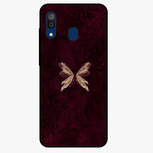 Crimson Fade Butterfly Glass Case showing flat back view with fading butterfly artwork and glossy glass finish.