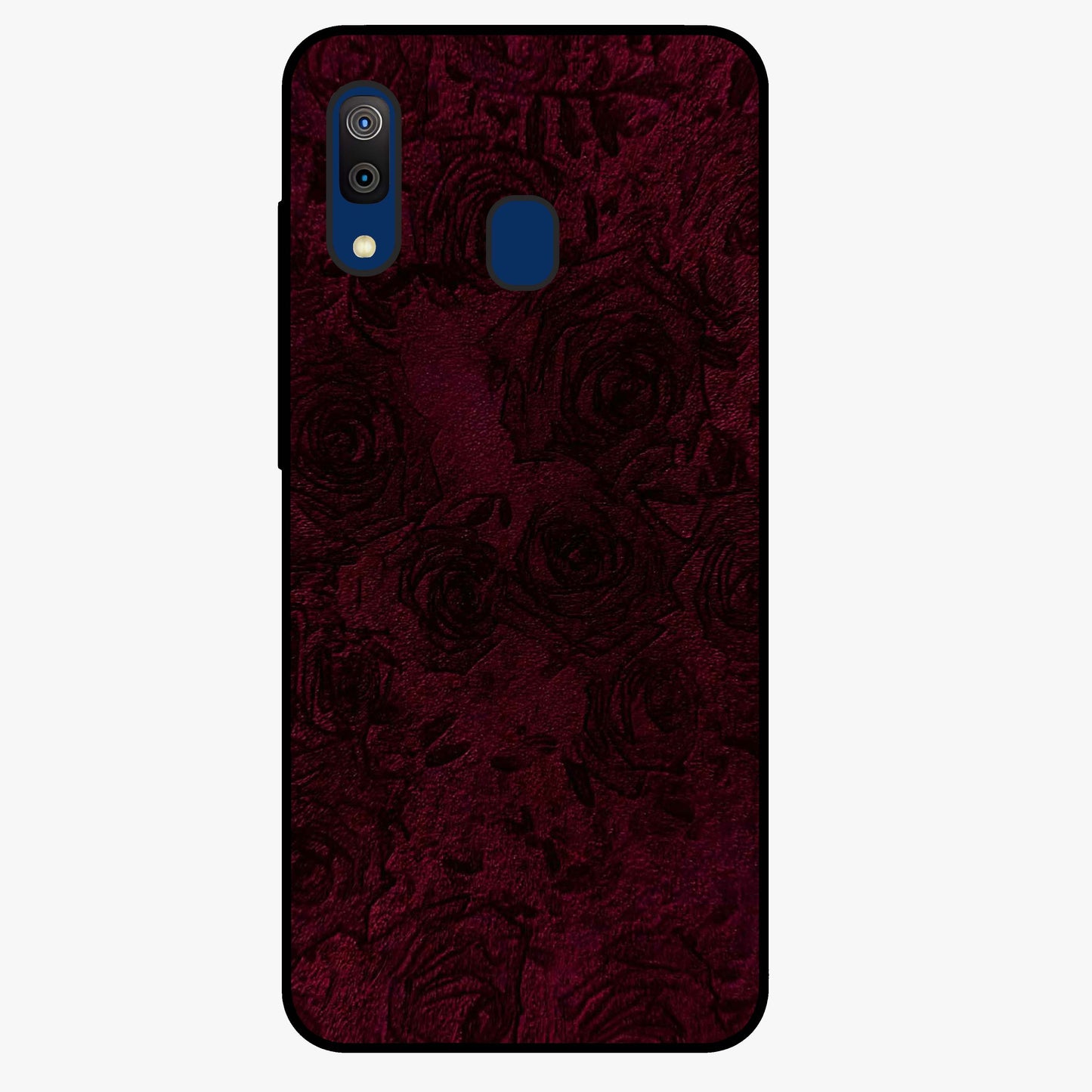 Crimson Fade Flow Glass Case showing flat back view with flowing crimson gradient artwork and glossy glass finish.