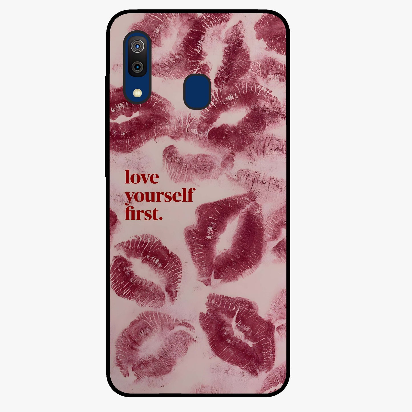 Crimson Kiss Love Glass Case showing flat back view with romantic crimson themed artwork and glossy glass finish.