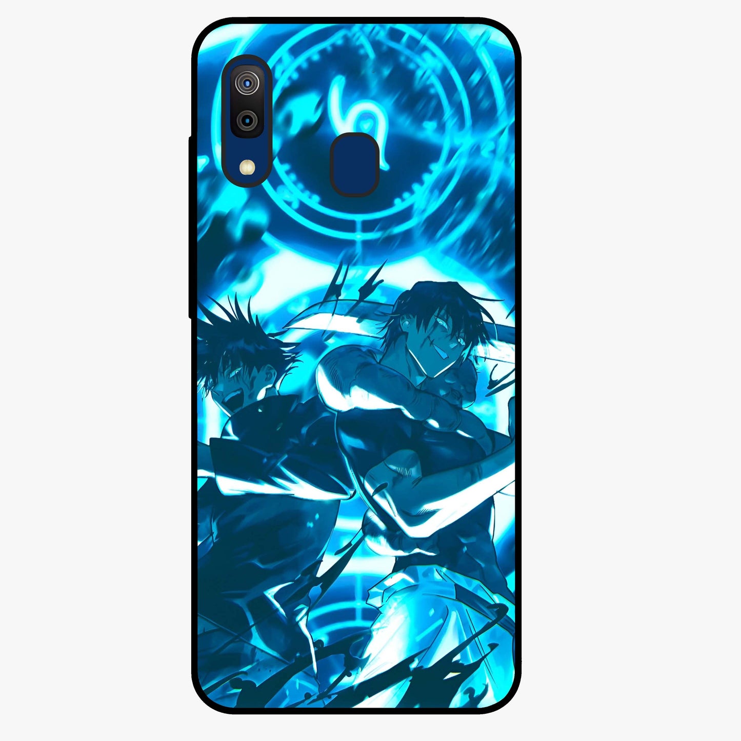 Cursed Energy Clash Glass Case showing flat back view with intense cursed energy artwork and glossy glass finish.