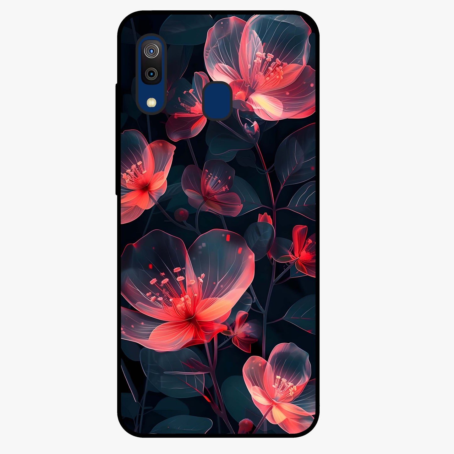 Dark Shade of Flower Glass Case showing flat back view with elegant dark floral artwork and glossy glass finish.