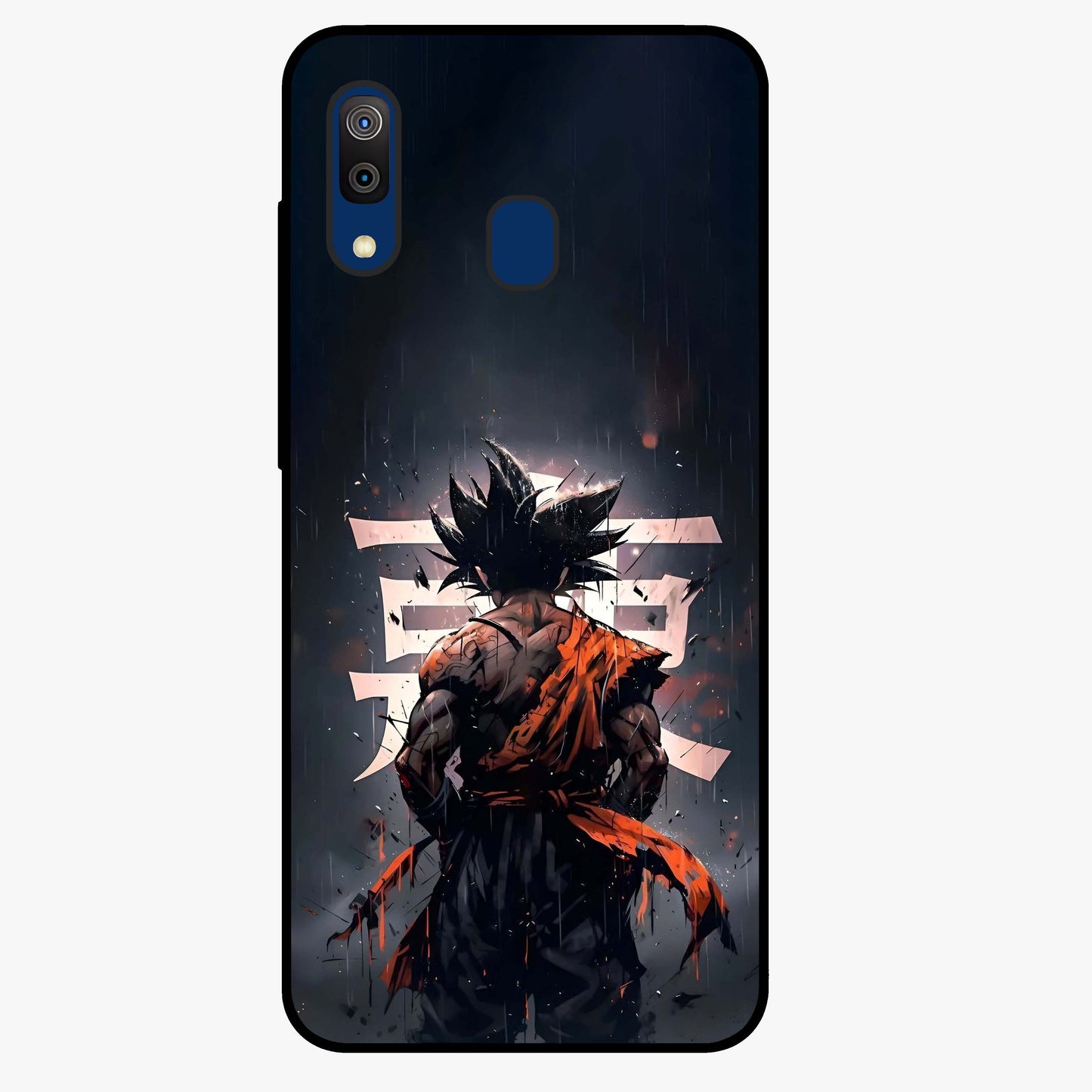 Dark Warrior In Rain Glass Case showing flat back view with warrior artwork in rainy atmosphere and glossy glass finish.