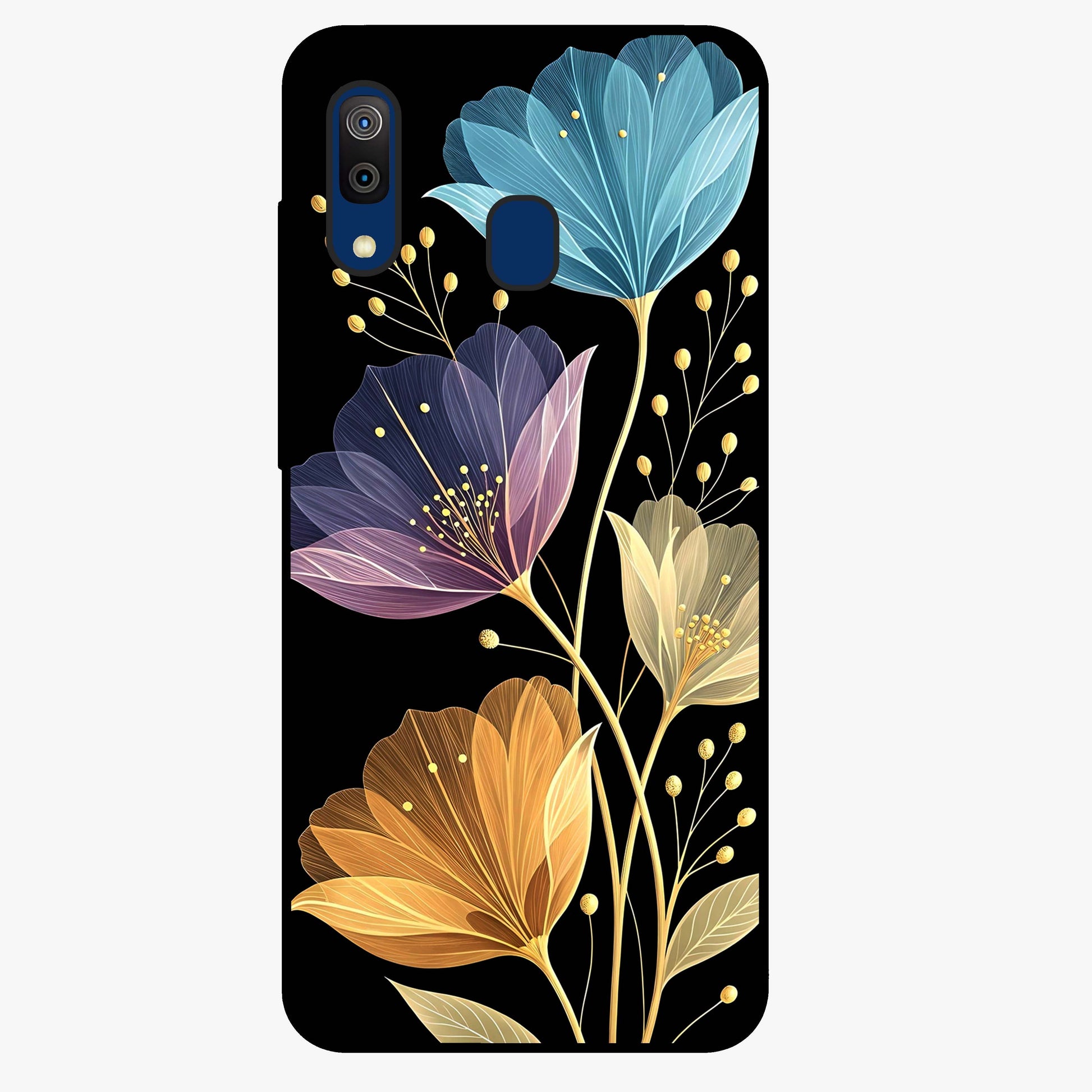 Delicate Multicolor Flowers Glass Case showing flat back view with vibrant floral artwork and glossy glass finish.