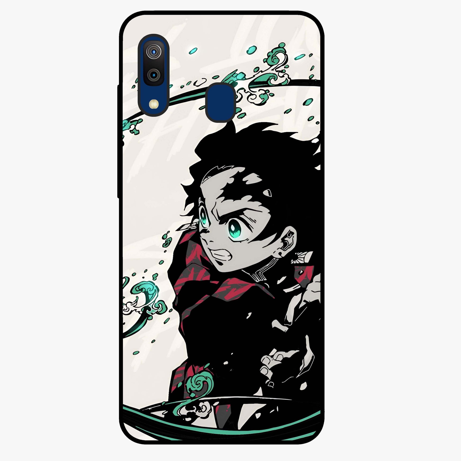 Demon Slayer Glass Case showing flat back view with bold anime inspired artwork and glossy glass finish.