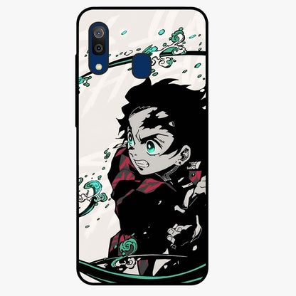 Demon Slayer Glass Case showing flat back view with bold anime inspired artwork and glossy glass finish.