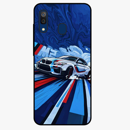 Drift Power Rush Glass Case showing flat back view with dynamic racing inspired artwork and glossy glass finish.
