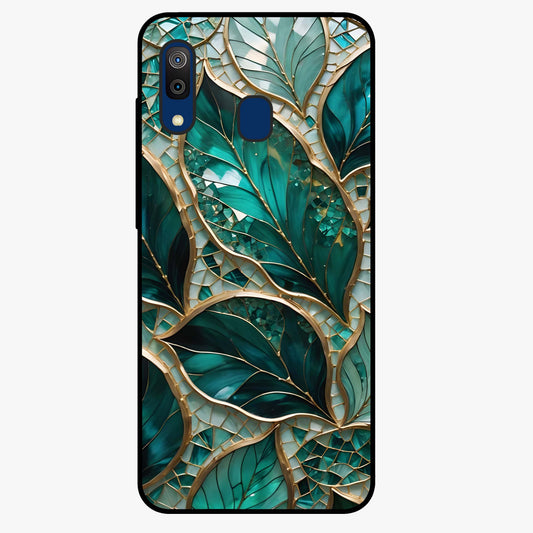 Emerald Leaf Glass Glass Case showing flat back view with emerald green leaf artwork and glossy glass finish.