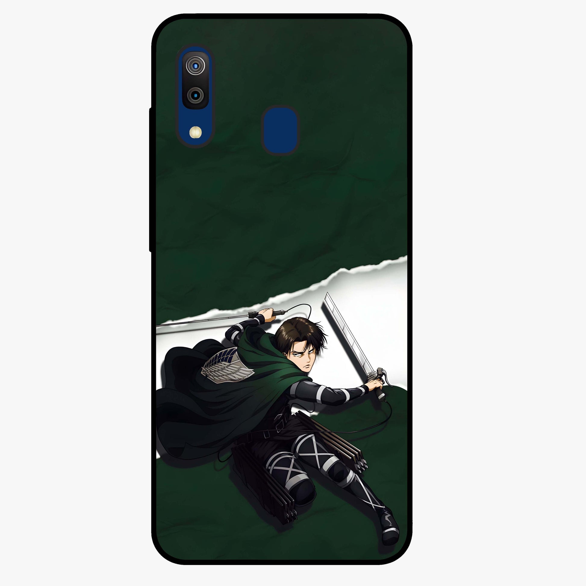 Emerald War Vanguard Glass Case showing flat back view with powerful warrior themed artwork and glossy glass finish.
