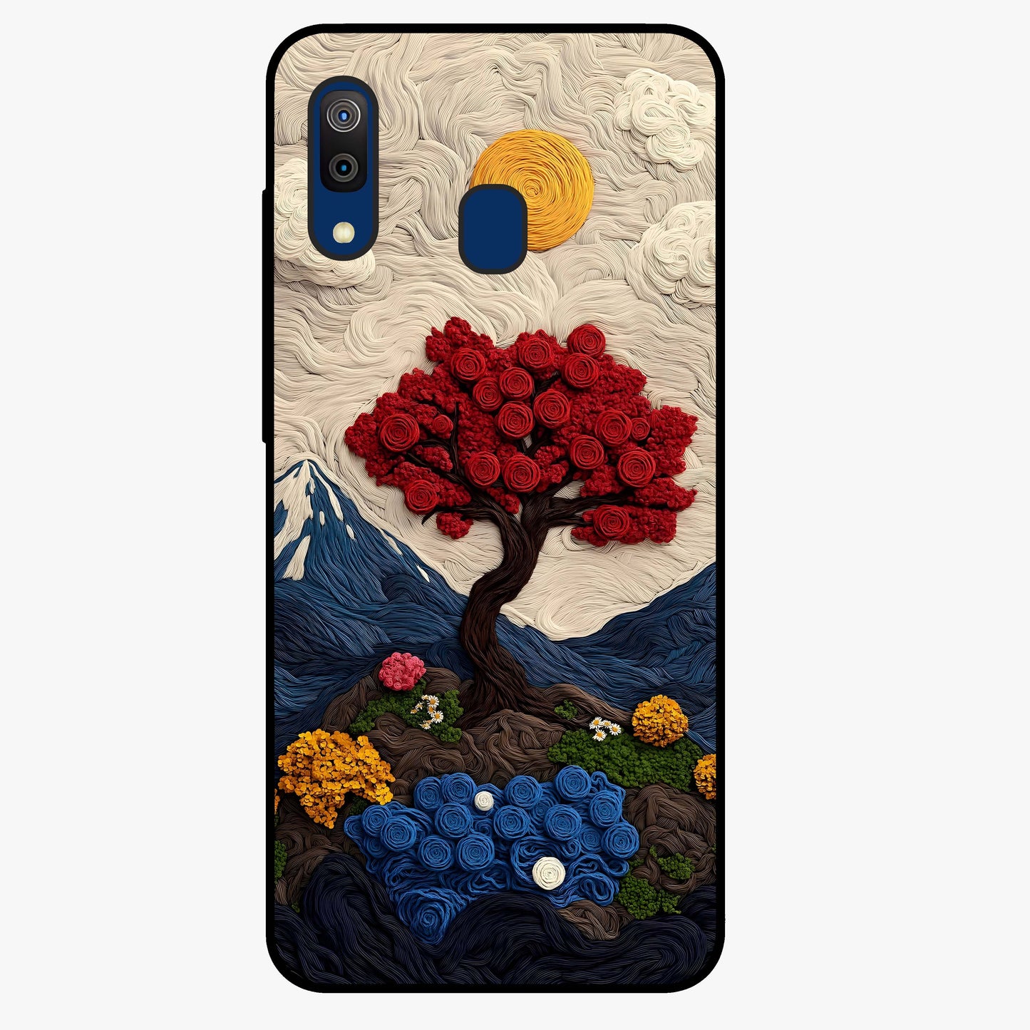 Eternal Nature Tapestry Glass Case showing flat back view with intricate nature tapestry artwork and glossy glass finish.