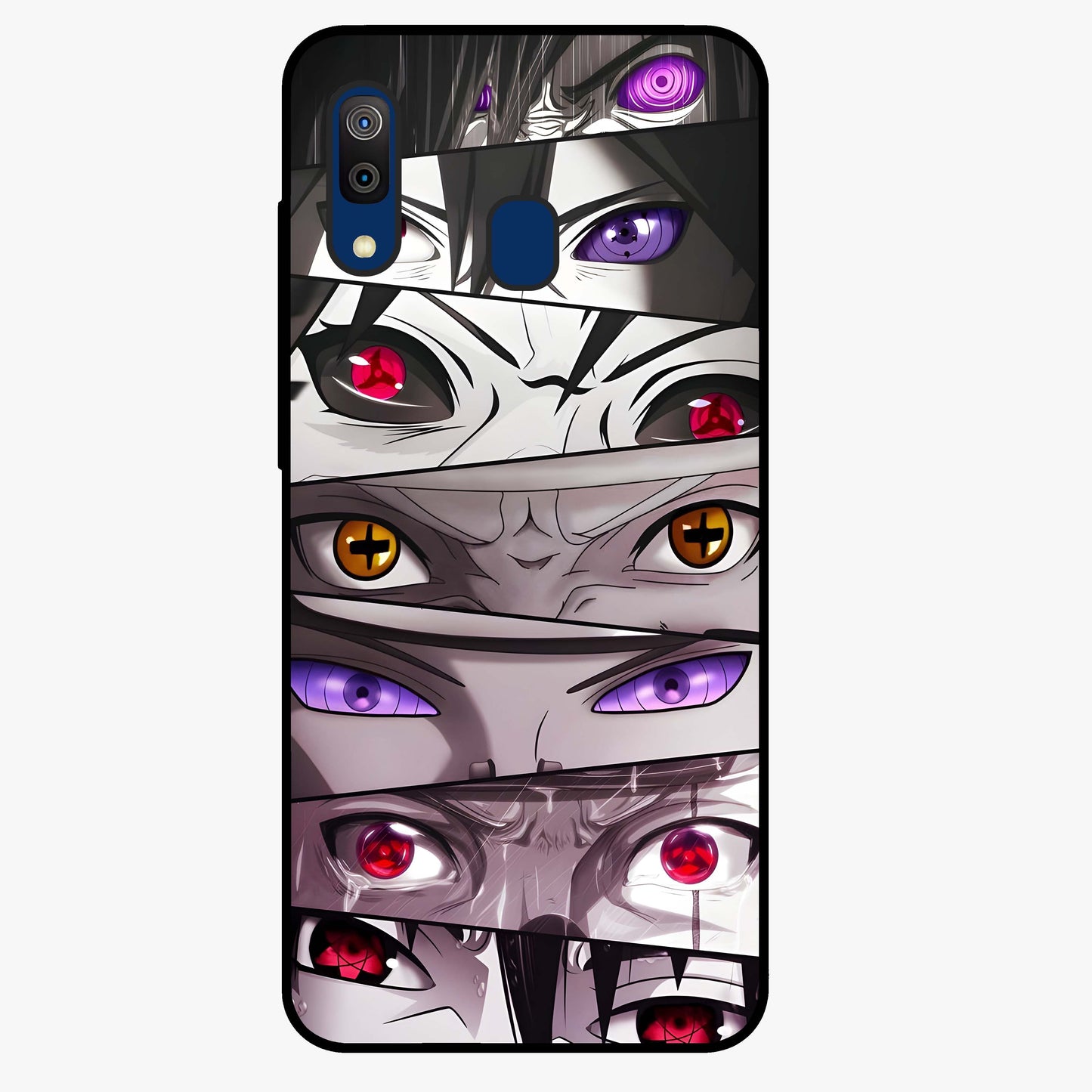 Eyes of Destiny Glass Case showing flat back view with striking eye themed artwork and glossy glass finish.