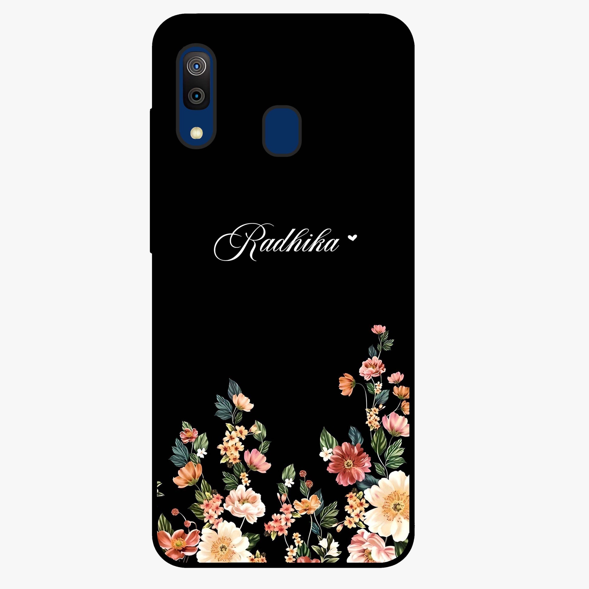 Floral Design With a Custom Personalized Name Glass Case showing flat back view with floral artwork and personalized name design.