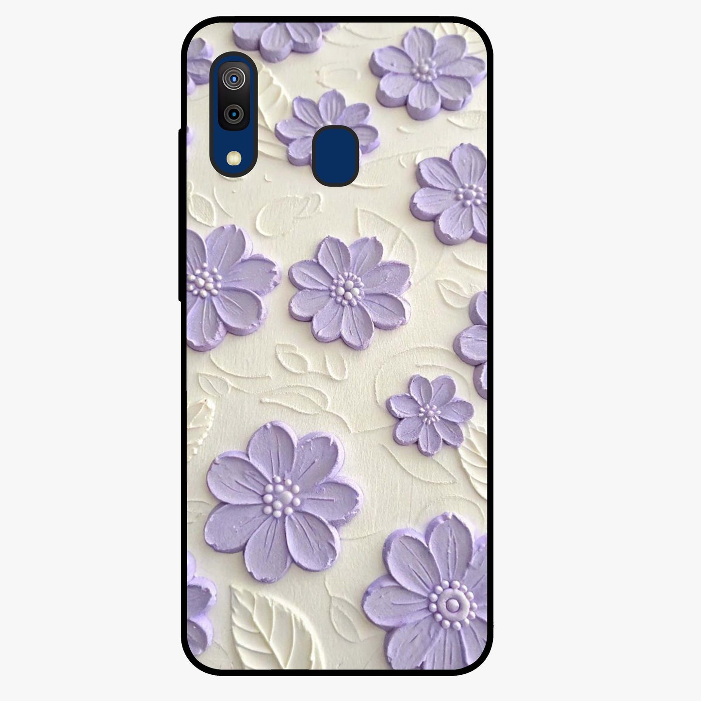 Floral Wall Art With Purple Flowers Glass Case showing flat back view with purple flower artwork and glossy glass finish.