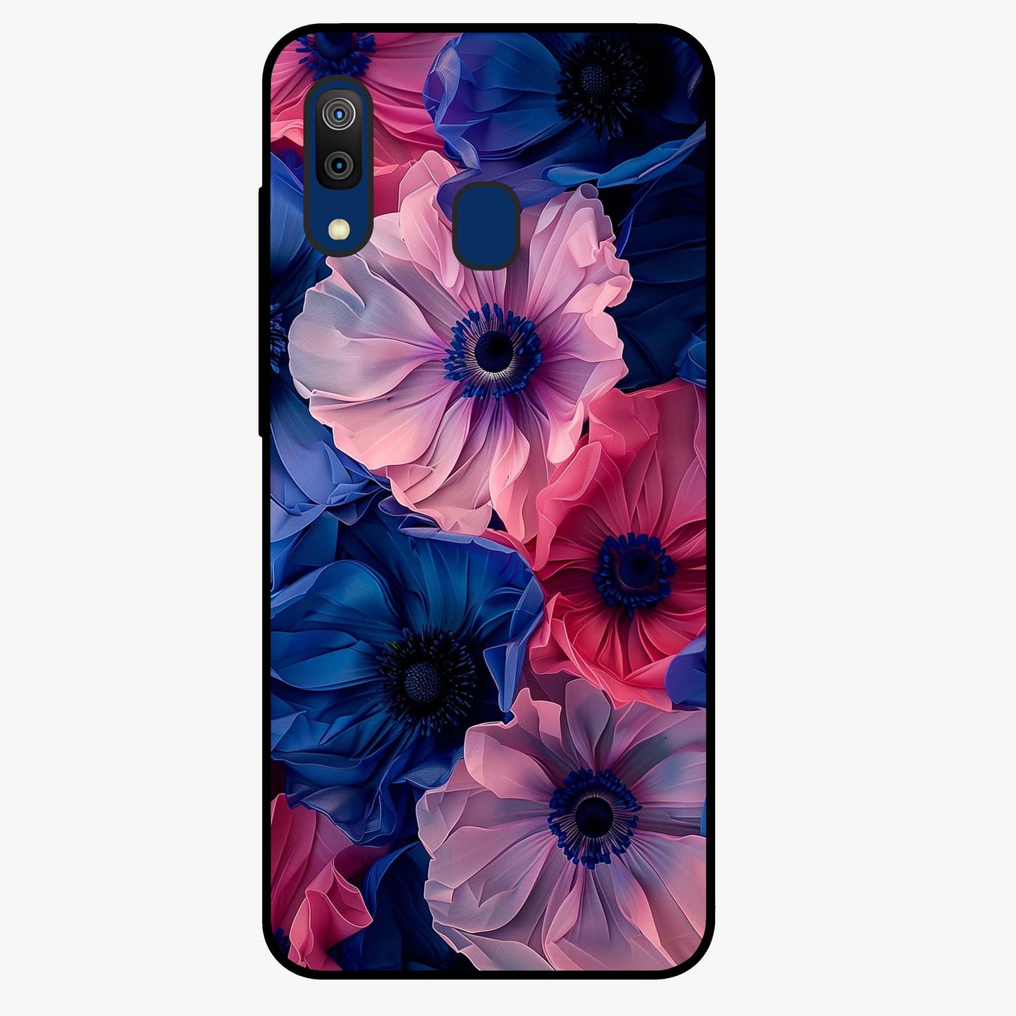 Flower Paper Art Pattern Glass Case showing flat back view with paper cut style floral artwork and glossy glass finish.