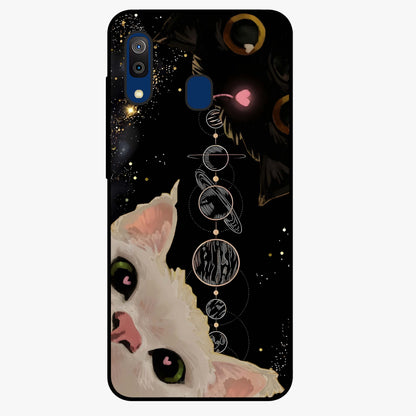 Galactic Cat Glass Case showing flat back view with cosmic cat artwork and glossy glass finish.